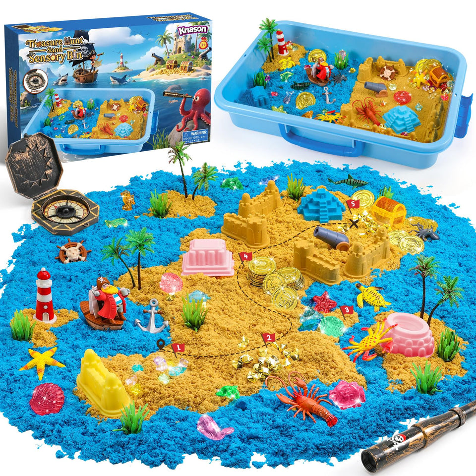 KNASON Pirate Treasure Chest Sensory Bin for imaginative treasure hunts and hands-on play
