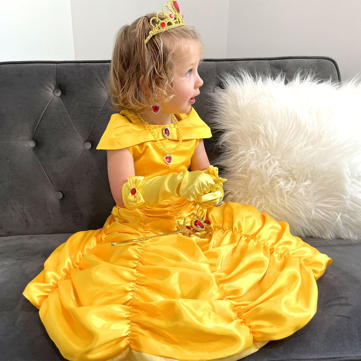 Knemmy Princess Dress Yellow peplum detail enhances silhouette
