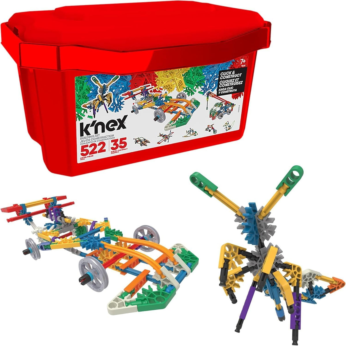 K'NEX Click and Construct 522-piece set showing colorful rods and connectors for creative building