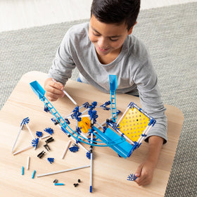 K'NEX Marble Coaster Run with Motor highlights spiraling track with 11 feet of looping fun