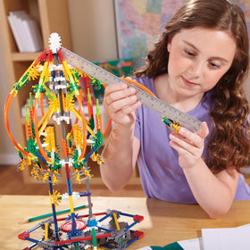 K'NEX boom ride model showcasing gear systems in a classroom setting.