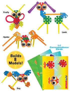 Kids assemble with 1:1 cards to guide builds.