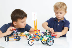 Student selects power sources to drive a vehicle in the K\'NEX kit.