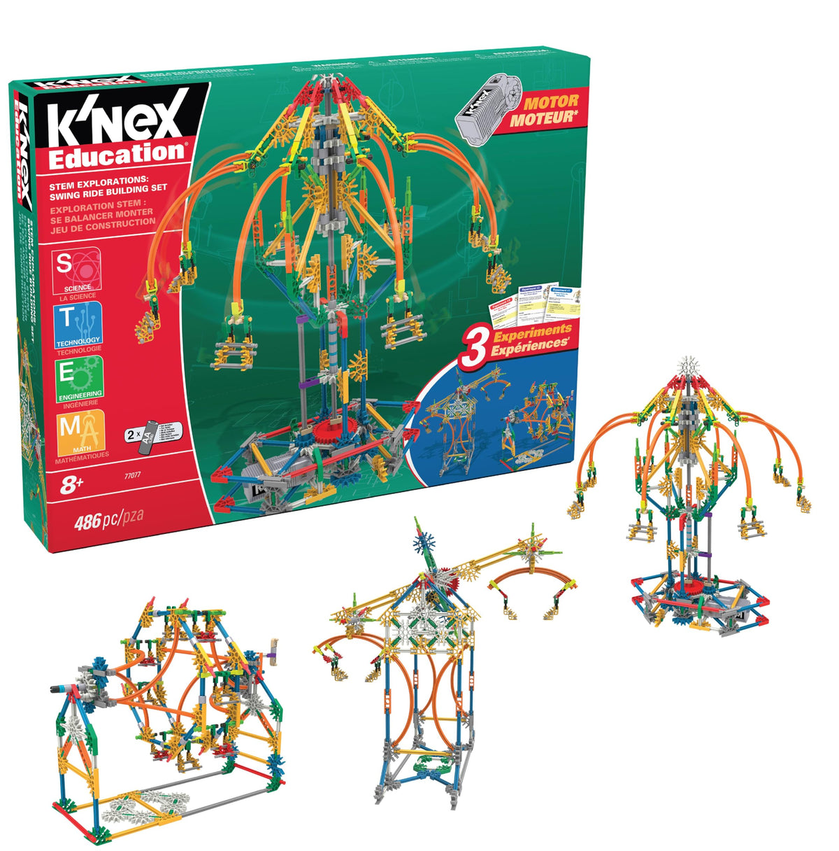 K'NEX Education swing ride model under construction for hands-on STEM learning.
