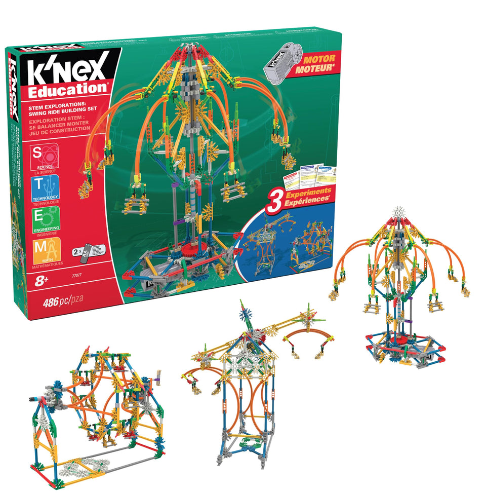 K'NEX Education swing ride model under construction for hands-on STEM learning.