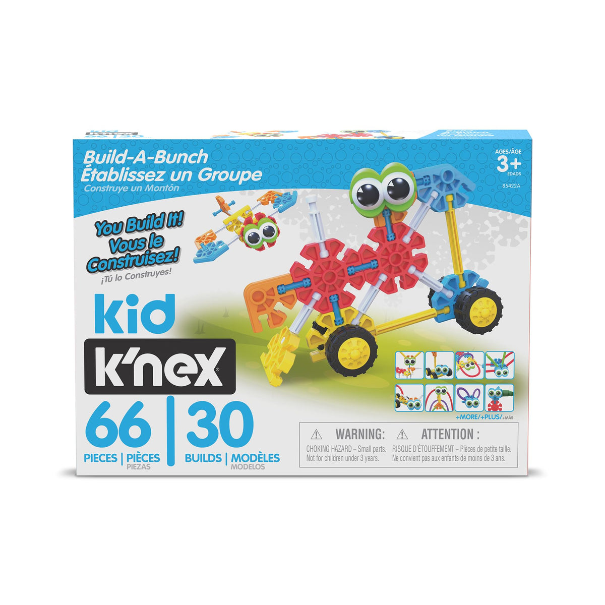 KID K'NEX Build a Bunch Set with 66 pieces for colorful imaginative play.