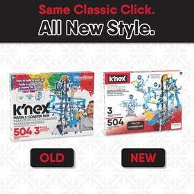 K'NEX Marble Coaster Run with Motor showcases blue and yellow color theme for display and play