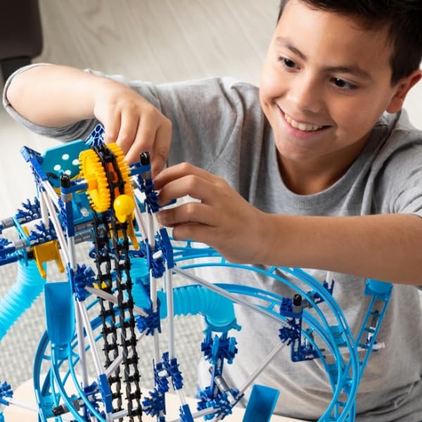 K'NEX Marble Coaster Run with Motor captures see-saw marble scoop in action