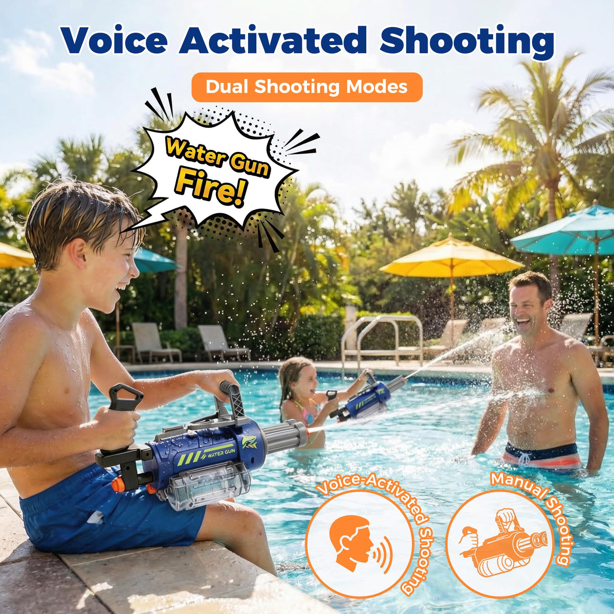 KNMDU electric water gun 700ml tank supports extended playtime.