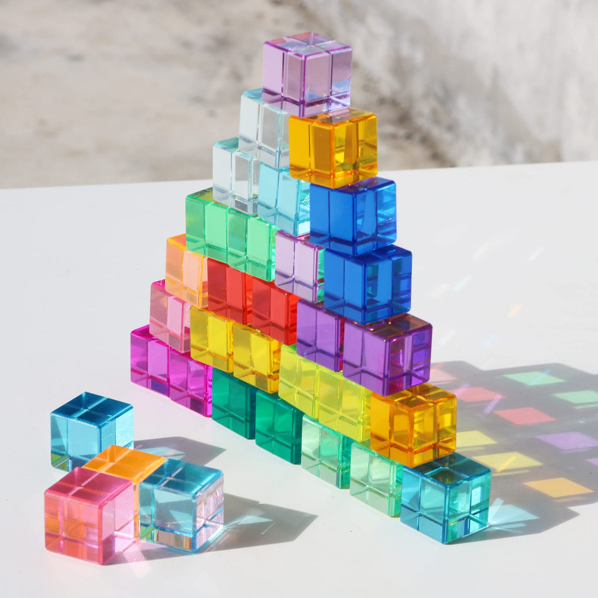 KOAICS Rainbow Crystal Cubes main view, vibrant colors and smooth edges for safe stacking.