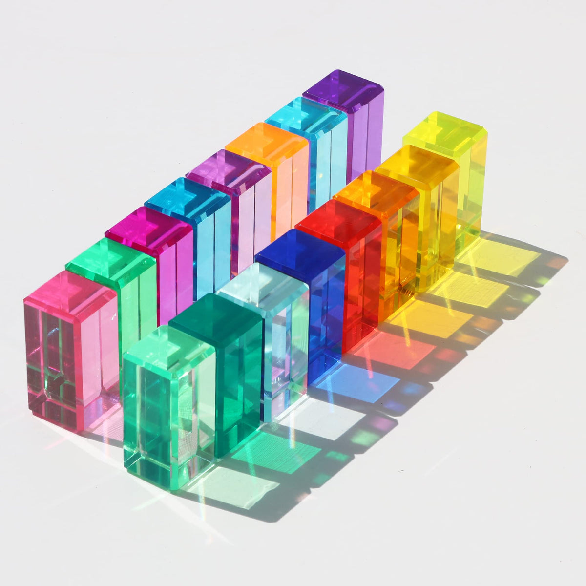 KOAICS Rainbow Crystal Strip Blocks colorful rectangles for stacking and color recognition play.