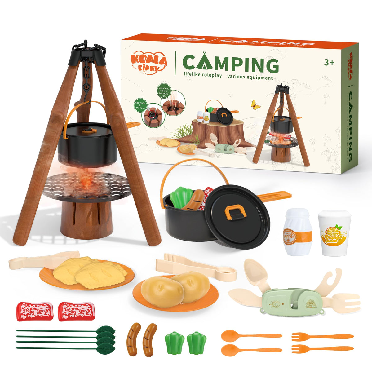 KOALA DIARY tripod stove setup for imaginative camping play