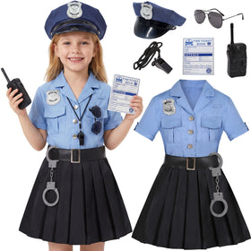 Koatobbor girls police officer costume blue shirt for imaginative play and role play
