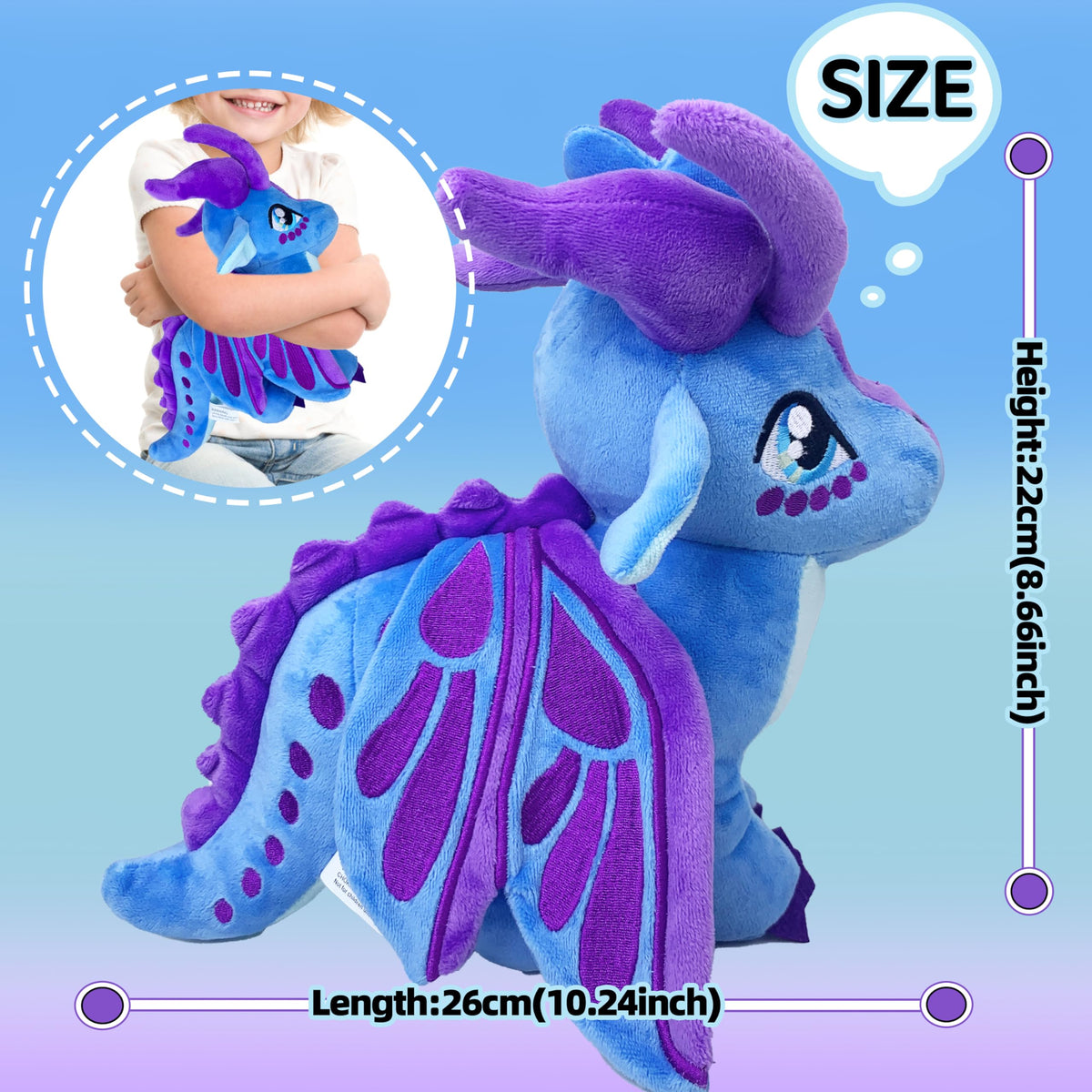 Kobataro Wings Dragon plush embroidered eyes add charm and safety.