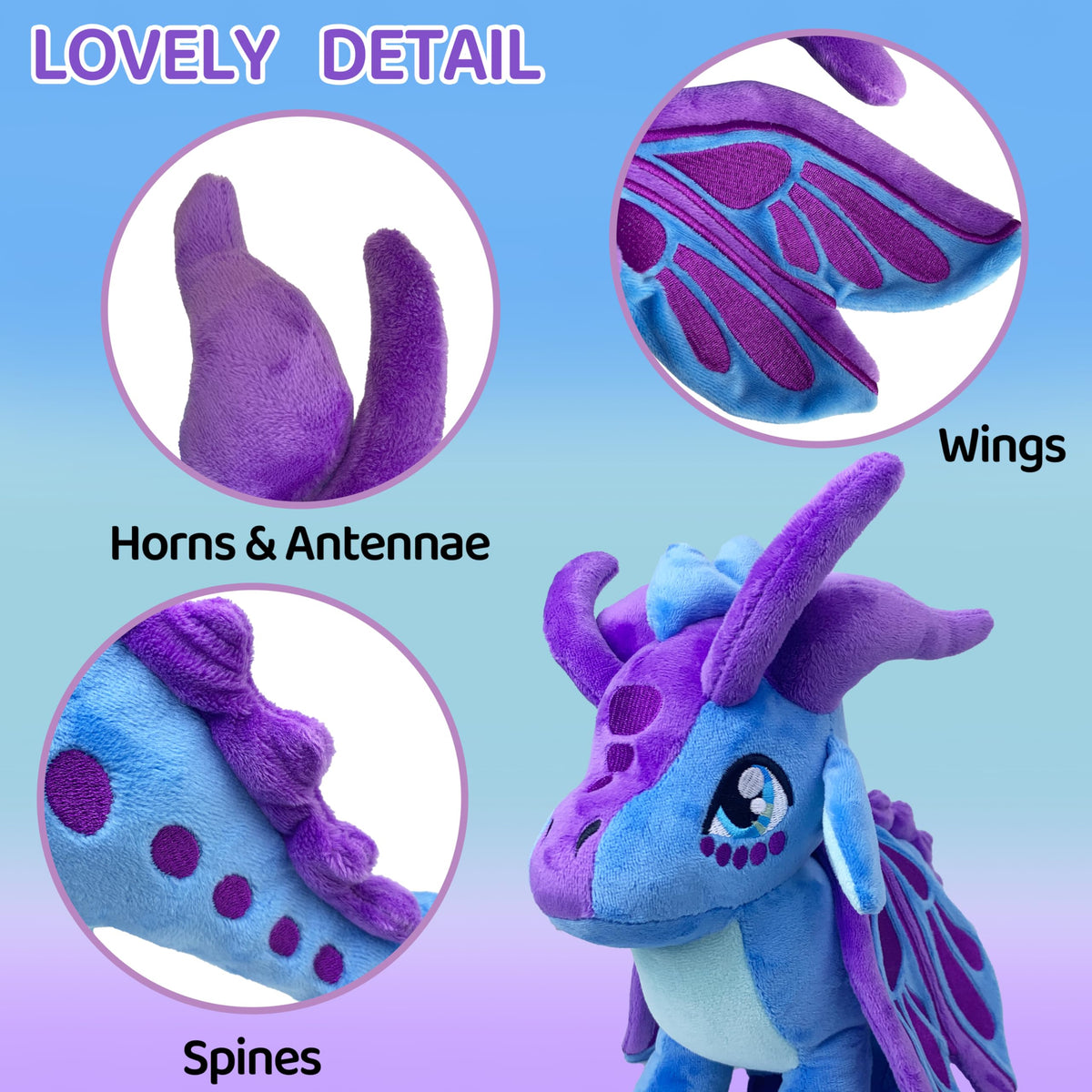 Kobataro Wings Dragon plush features ultra-soft fabric for cozy hugs.