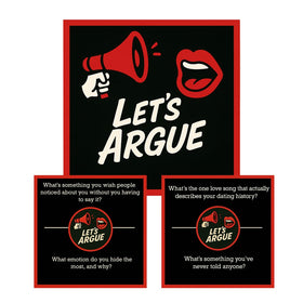 Kocak Gold Let’s Argue card game pack with bold prompts for lively debates.