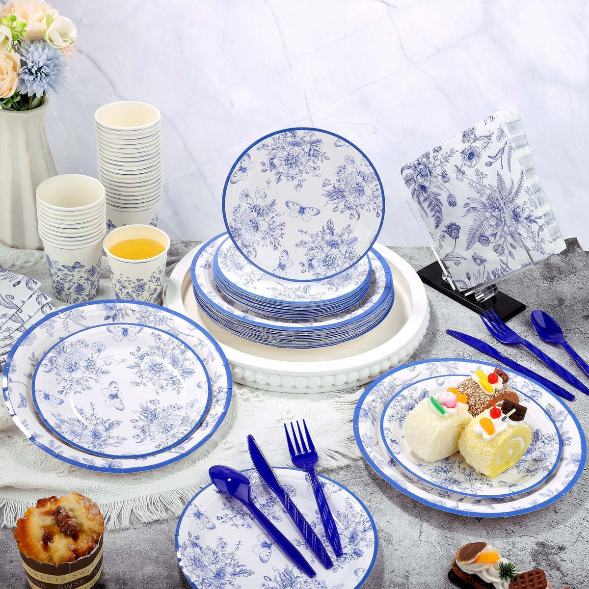 Kochorie blue flower cups 9 oz, convenient serving.