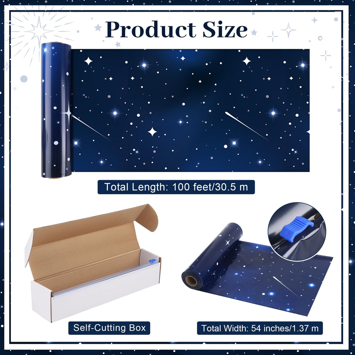 Kochorie blue galaxy pattern close-up showing durable PVC for easy cleanup.