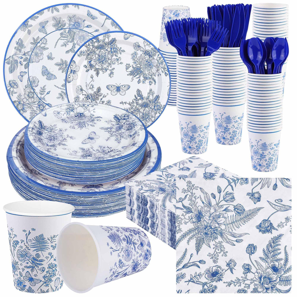 Kochorie blue-white flower plates 7-inch, elegant for celebrations.