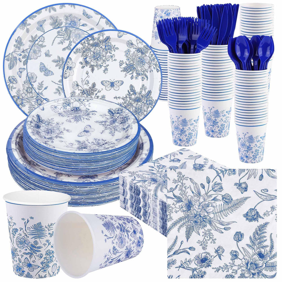 Kochorie blue-white flower plates 7-inch, elegant for celebrations.