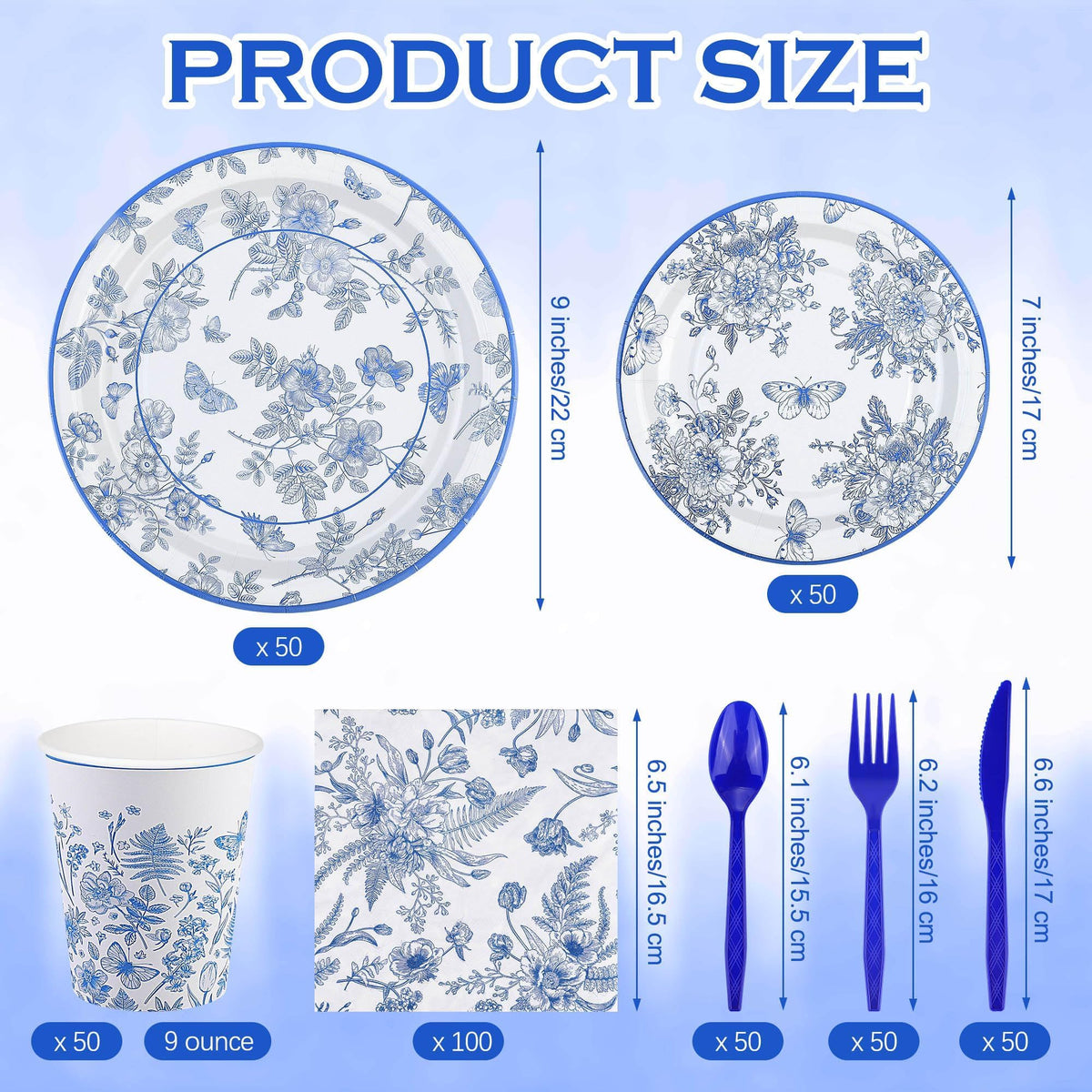 Kochorie blue-white flower plates 9-inch, sturdy for meals.