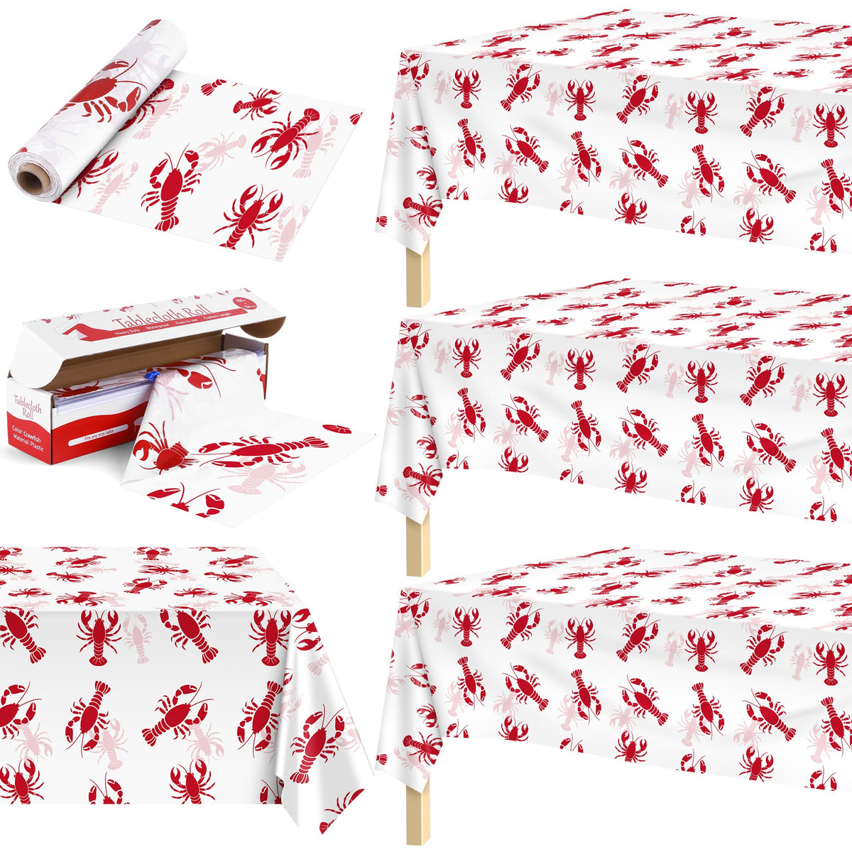 Kochorie crawfish tablecloth roll on a table protects from spills and stains