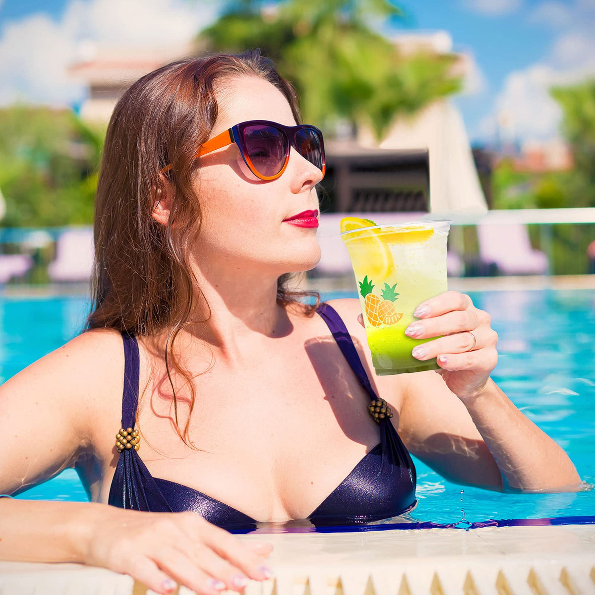 Kochorie Hawaii cups showing tropical beach scene for luau vibes.