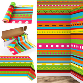 Kochorie Mexican Fiesta tablecloth roll viewed wide for large buffet setups