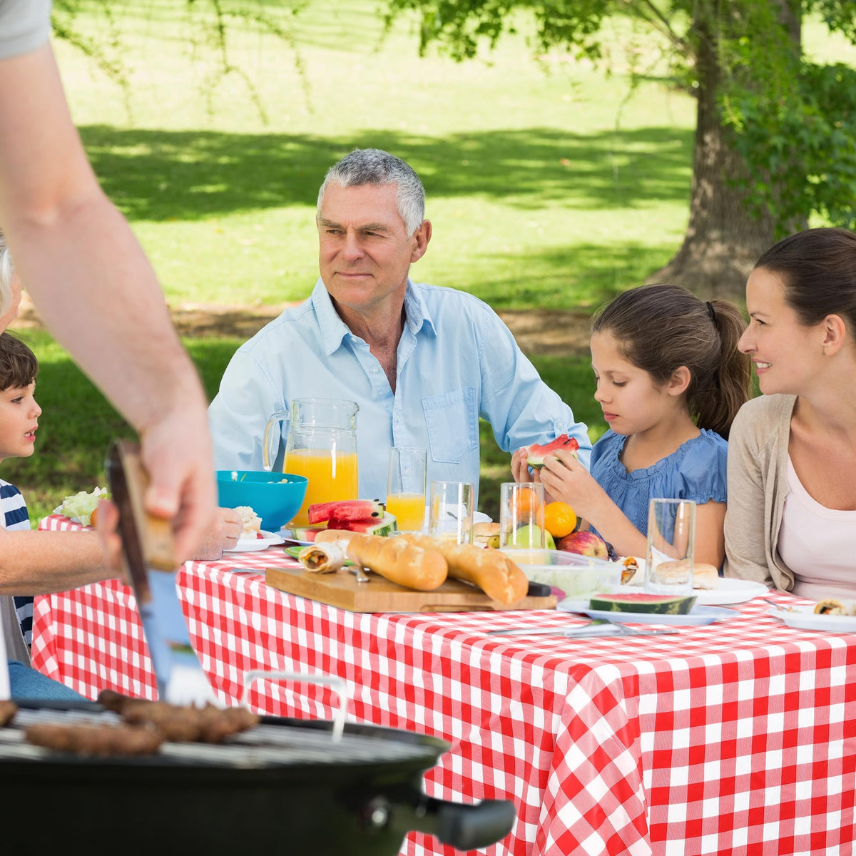 Kochorie outdoor picnic setup with red checkered cover for casual dining