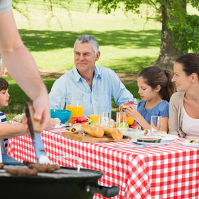 Kochorie outdoor picnic setup with red checkered cover for casual dining