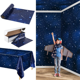 Kochorie space galaxy tablecloth roll in wide view for space-themed parties.