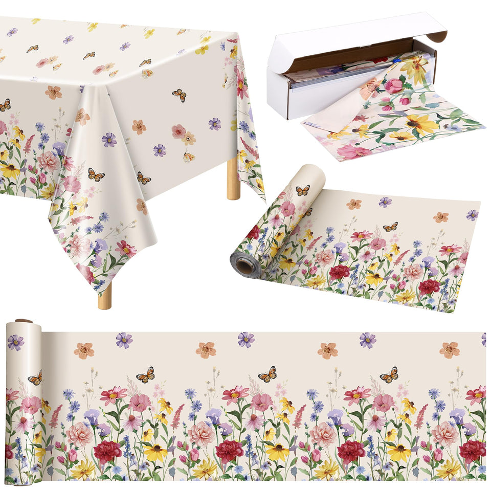 Kochorie spring floral tablecloth with watercolor tulips and butterflies for vibrant spring events.
