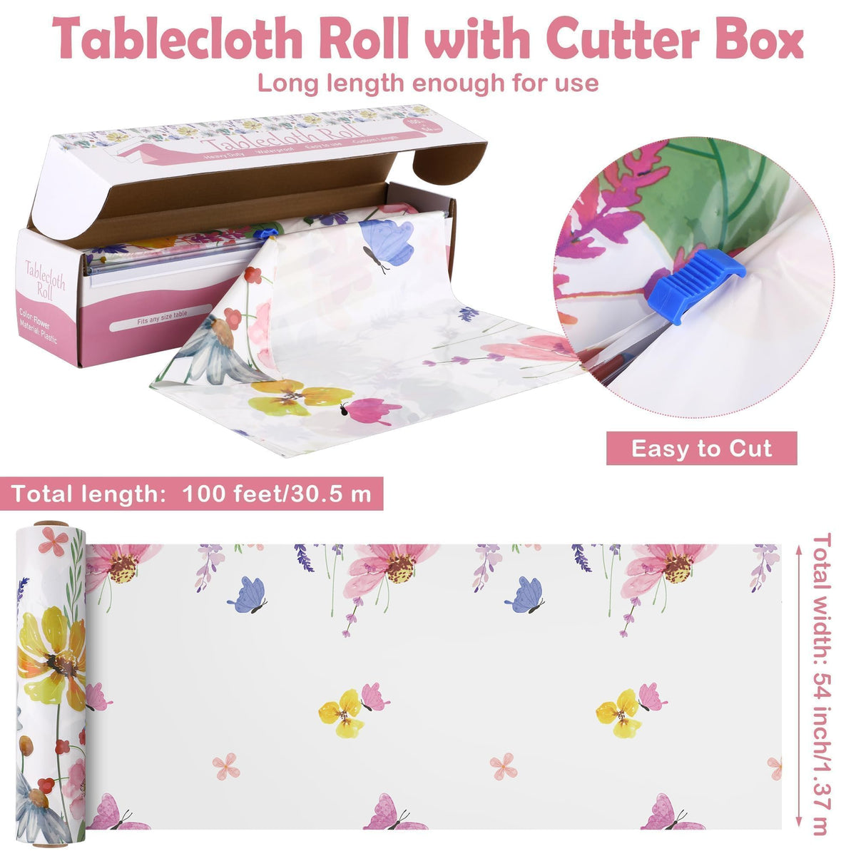 Kochorie tablecloth featuring watercolor flowers for pastel picnics and tea parties
