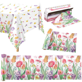 Kochorie spring flower tulip tablecloth roll adds color to spring celebrations and meals.