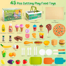 KODATEK storage basket to organize toy foods after playtime.