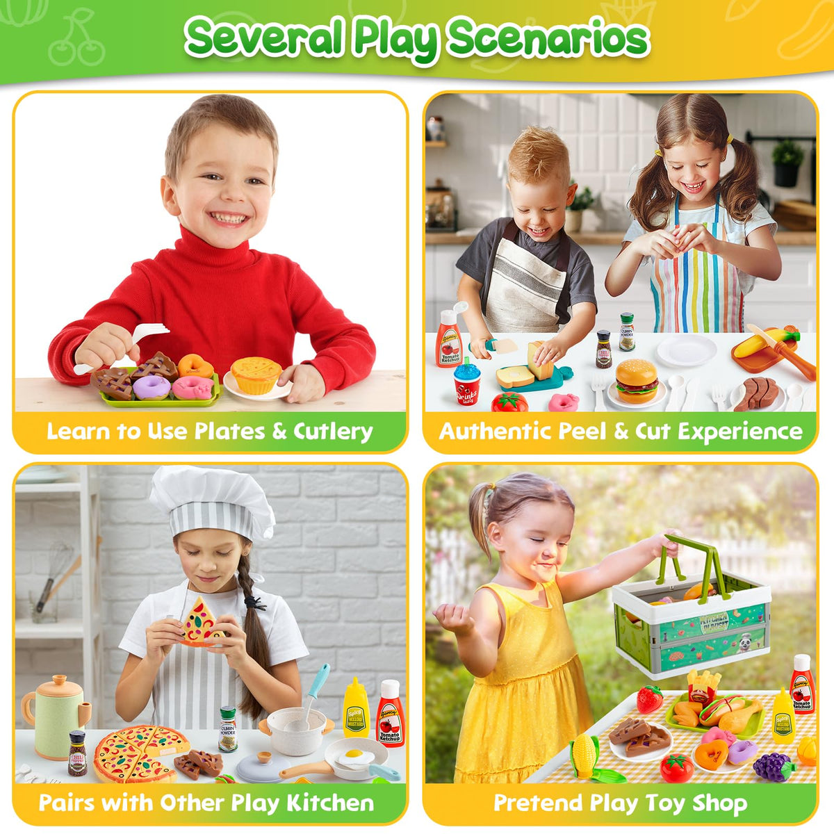 KODATEK toy burgers, fries, and desserts for imaginative meals.