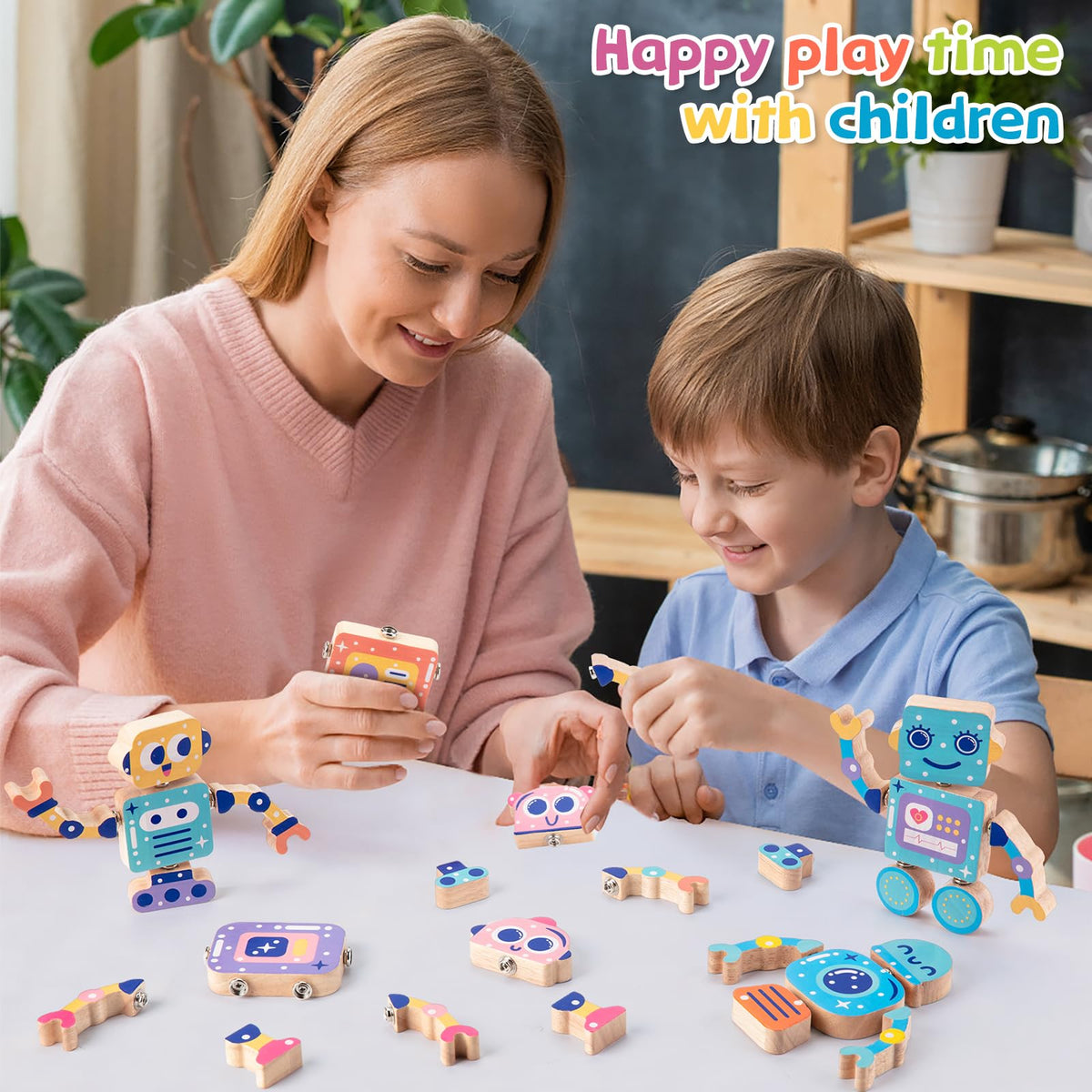 KODATEK durable wooden building parts are safe and easy for little hands.