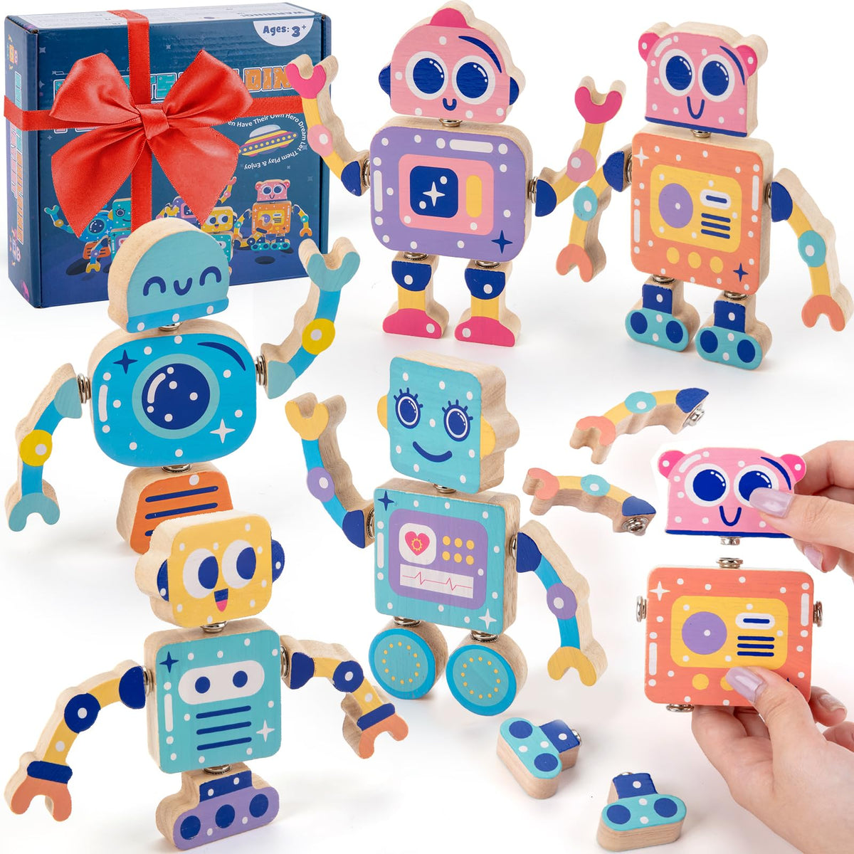 KODATEK wooden snap-together robot bodies promote imaginative play and fine motor skills.