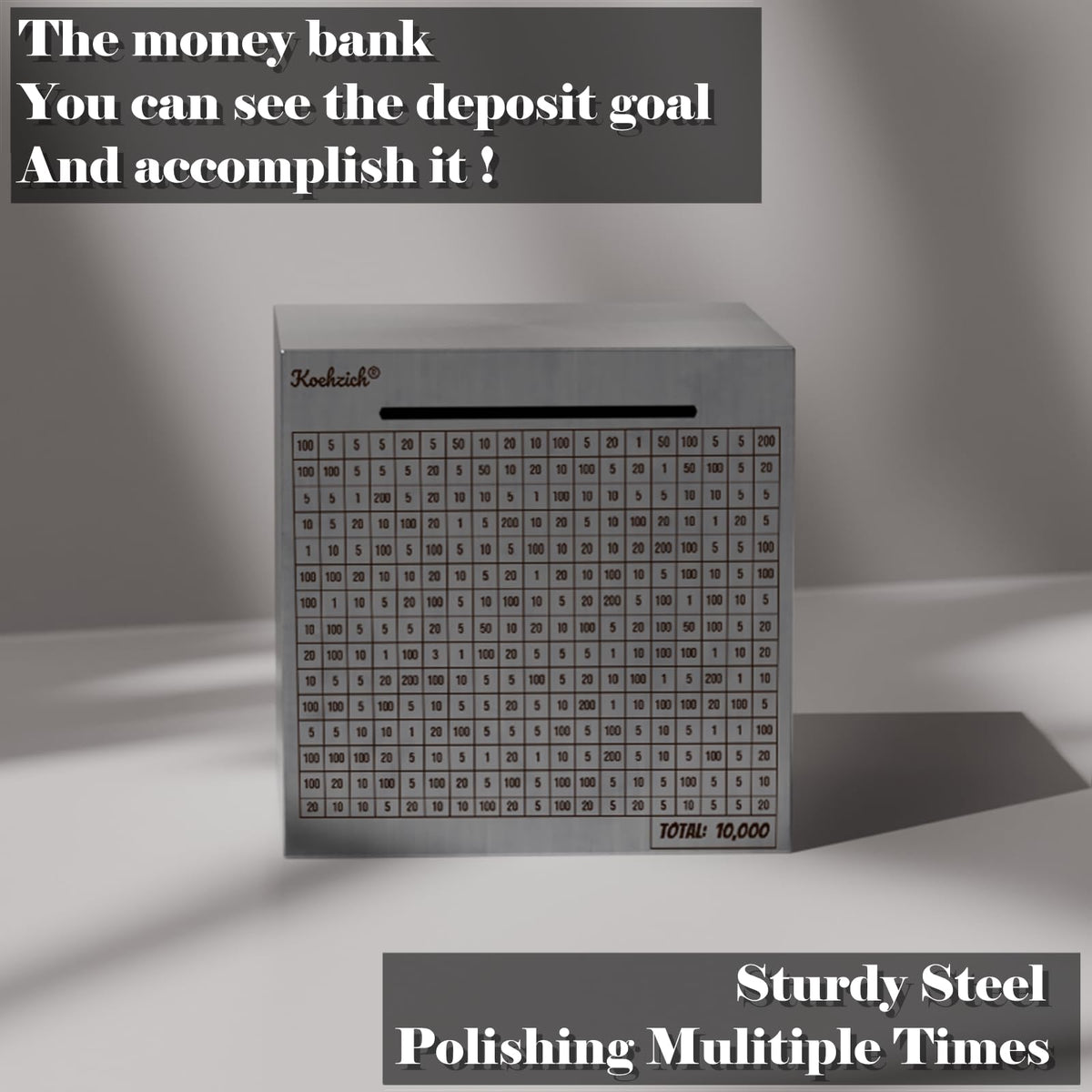 Koehzich cash vault counting slot shows savings progress.