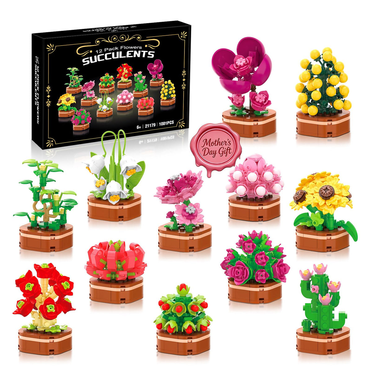 KOJAYHOL 12-pack flowers succulent models for decorative shelves and calm, hands-on play.