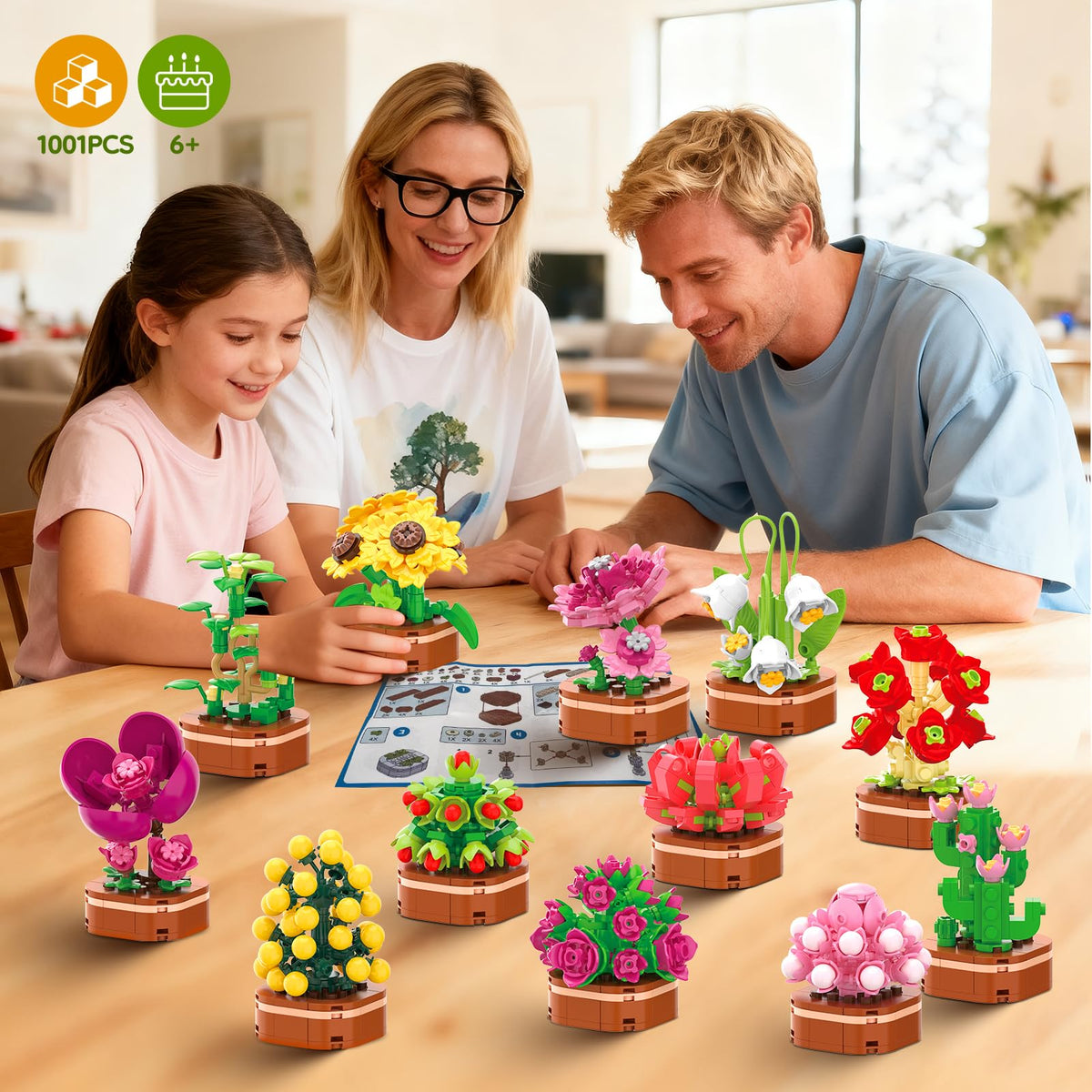 KOJAYHOL mini building blocks 1001 pieces close-up showing intricate floral details.