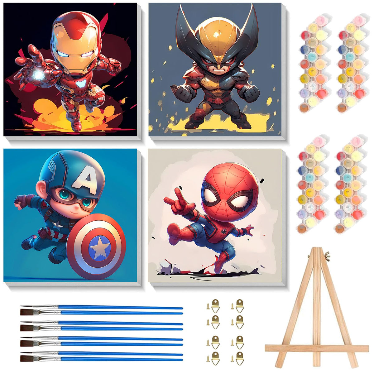 KOJEFCV cartoon paint by numbers with frame canvas 8x8, ready for wall display