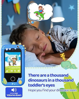 KOKODI Dino toy camera side angle shows portable, kid-safe design for on-the-go creativity.