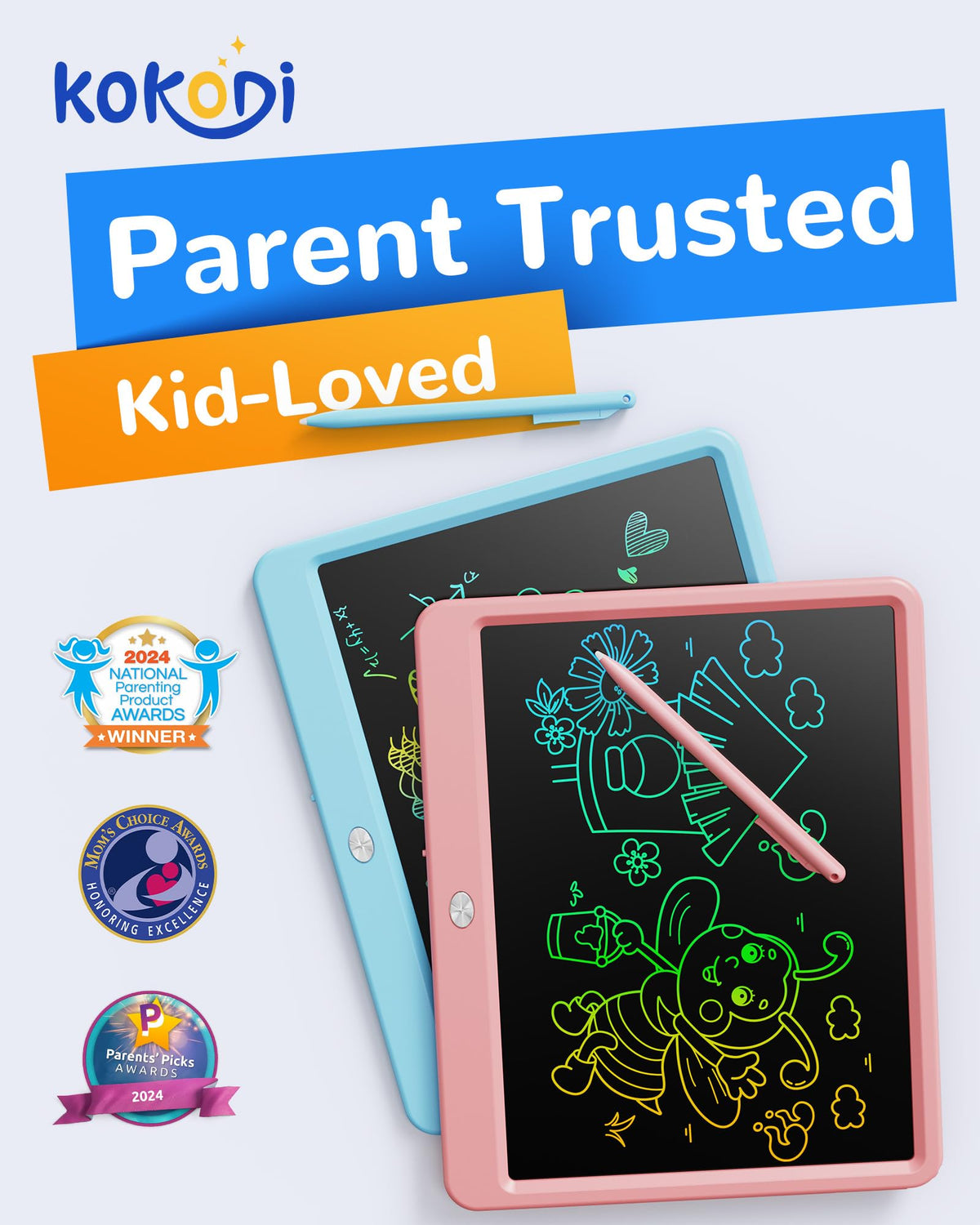 KOKODI doodle board erase button provides quick, mess-free resets