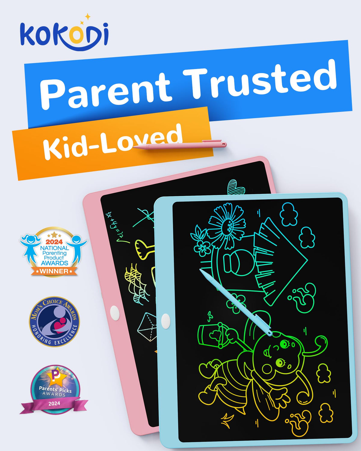 KOKODI doodle board erases with one press for mess-free drawing