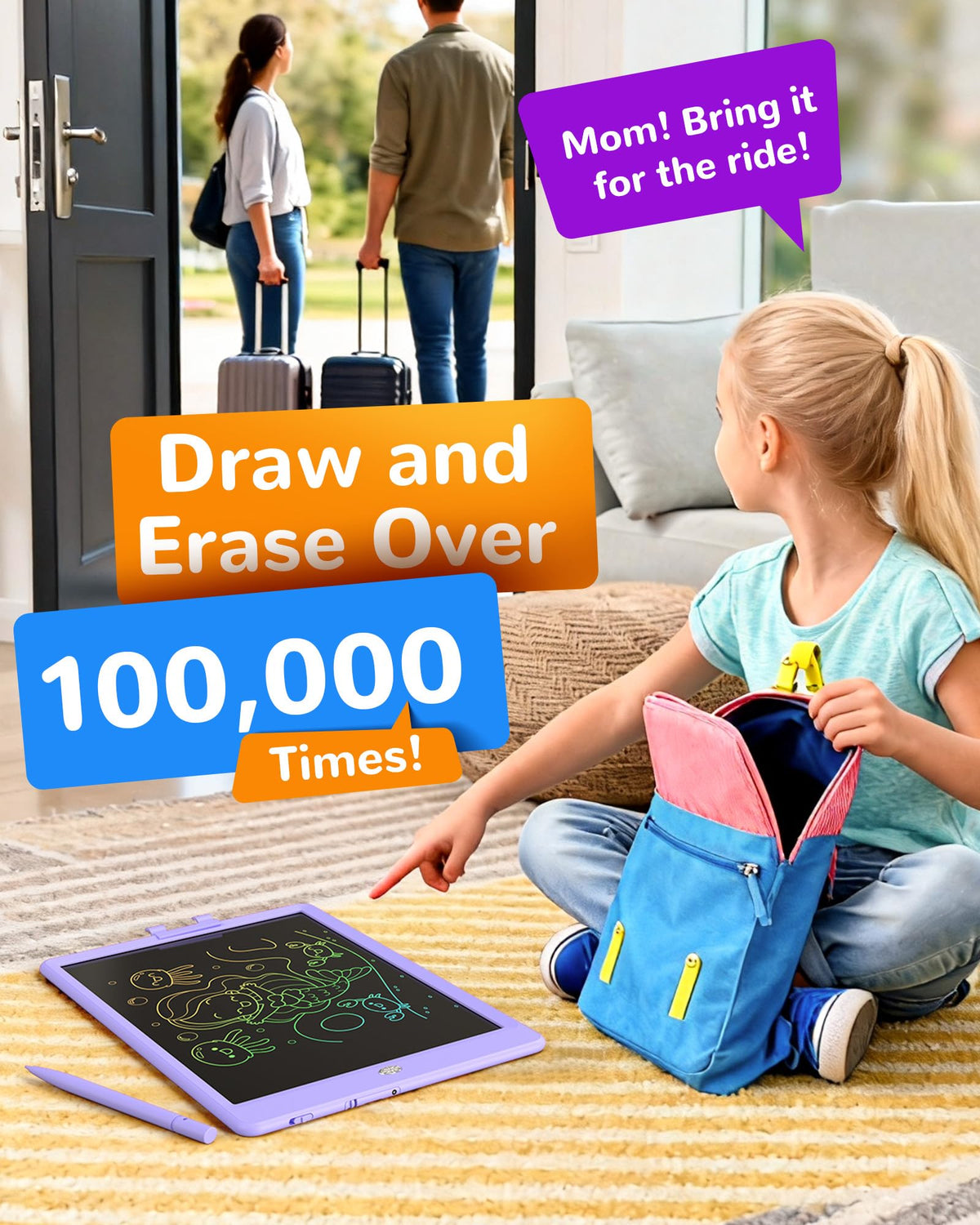 Travel-friendly KOKODI doodle board design for car and plane trips