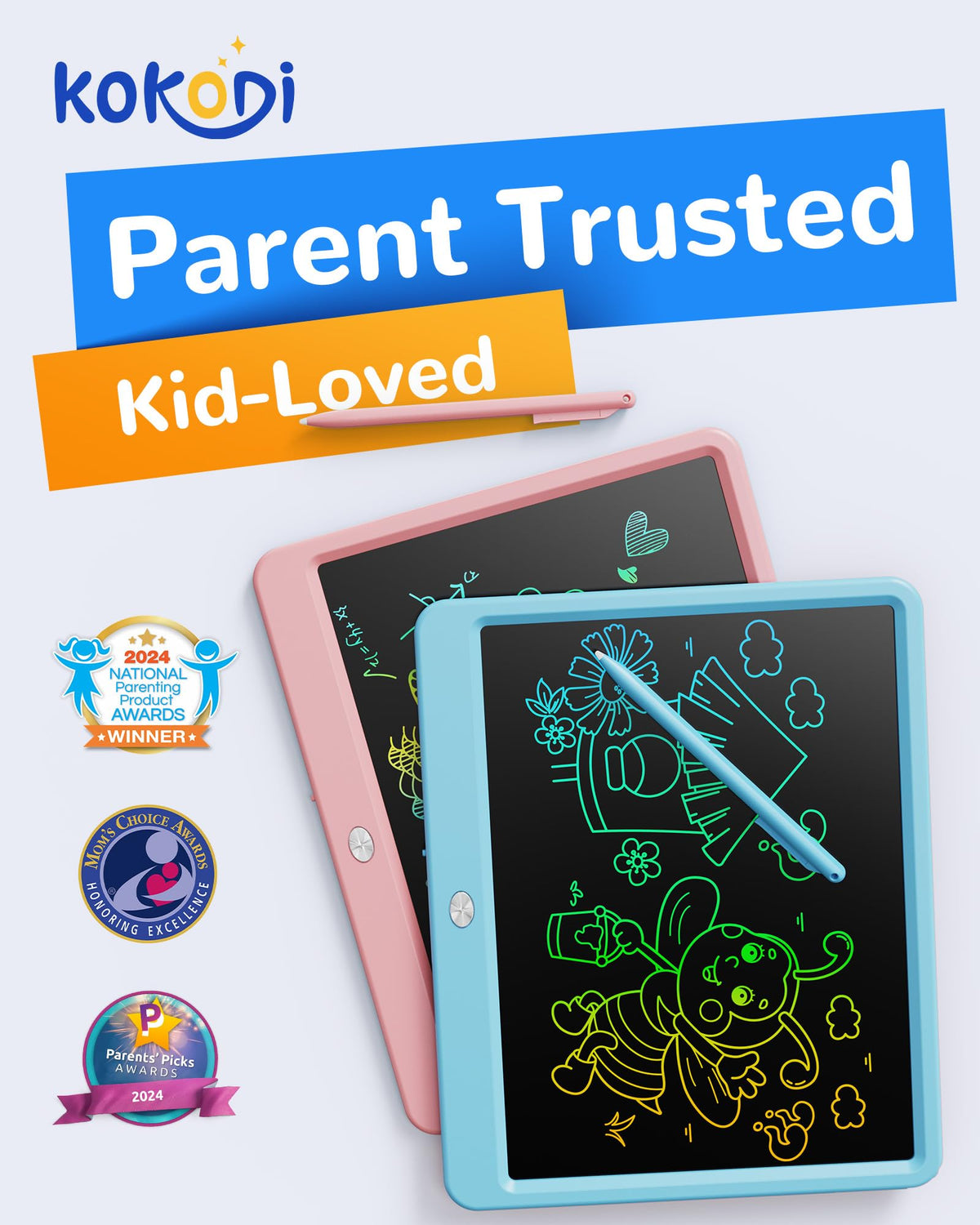 KOKODI erase button doodle board for quick resets during playtime