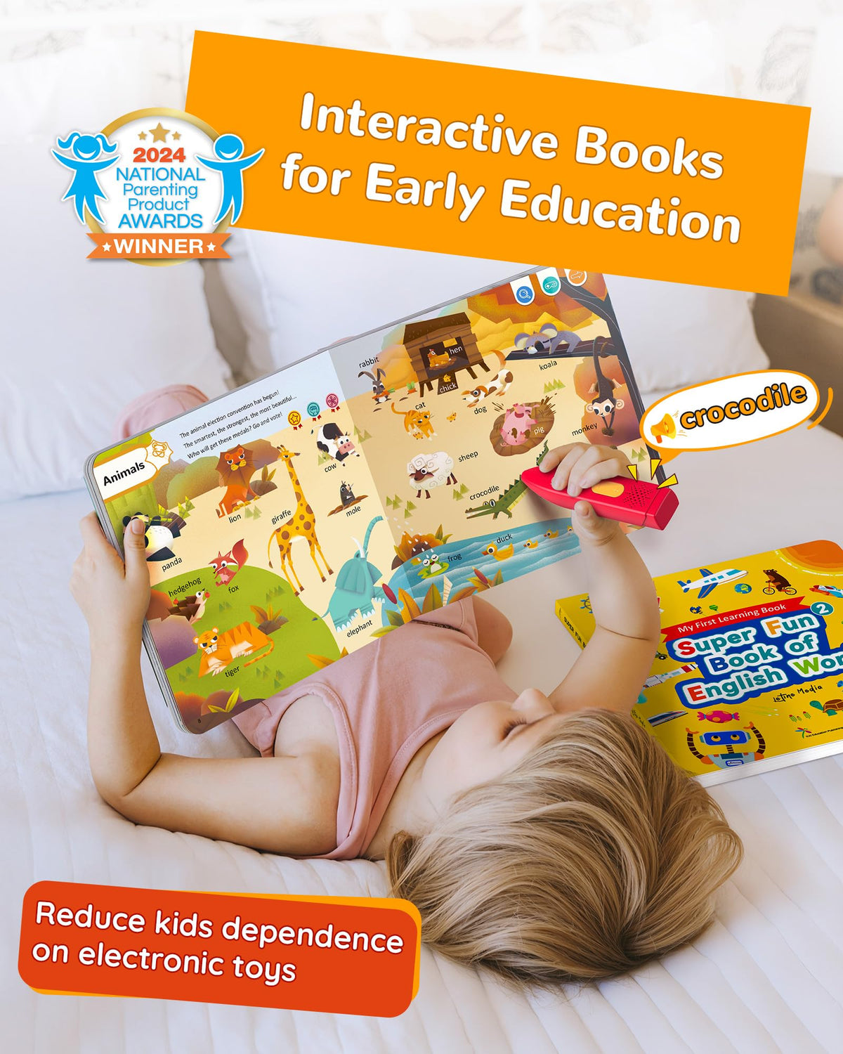 KOKODI interactive reading pen taps trigger sounds, aiding independent learning