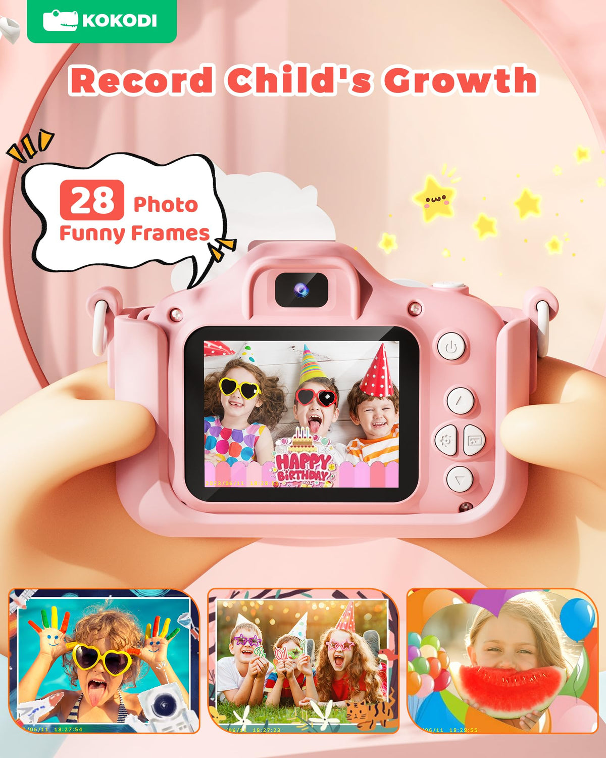 KOKODI Kids Camera records vivid 1080p video for lasting memories.