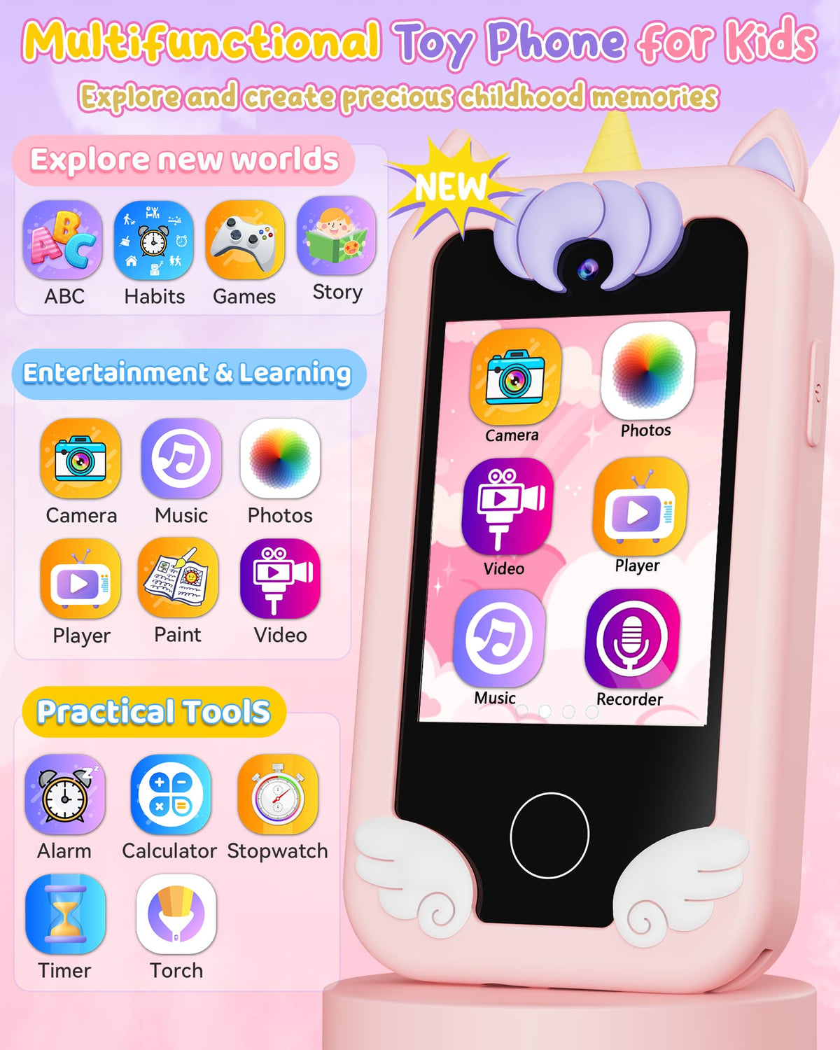 KOKODI kid-phone 2-8inch touchscreen for easy one-handed use